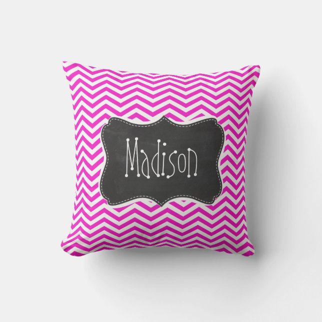 Hete magenta Chevron strepen; Retro krijtbord look Kussen (Voorkant)