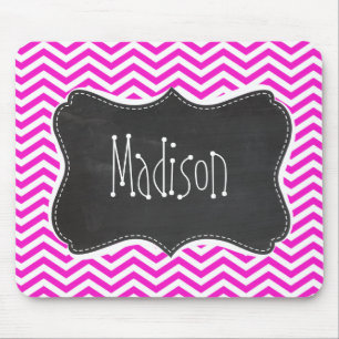 Hete magenta Chevron strepen; Retro krijtbord look Muismat