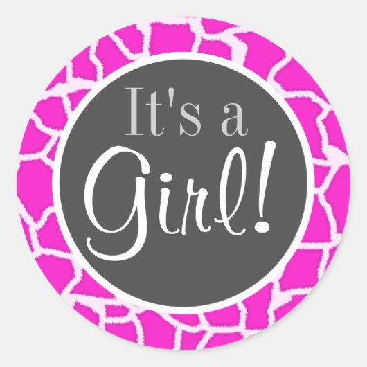 Hete Magenta Giraffe Dierlijke Print Ronde Sticker (Voorkant)