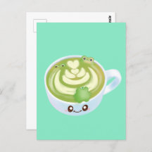 Hete Matcha groene thee latte met schattige kikker