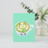 Hete Matcha groene thee latte met schattige kikker Briefkaart (Staand voorkant)