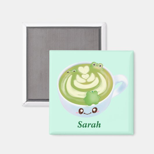 Hete Matcha groene thee latte met schattige kikker Magneet (Voorkant / Achterkant)