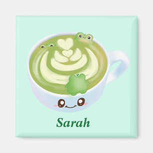 Hete Matcha groene thee latte met schattige kikker Magneet