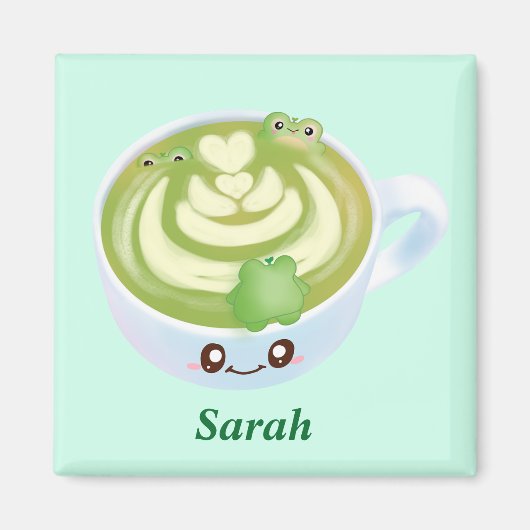Hete Matcha groene thee latte met schattige kikker Magneet (Voorkant)