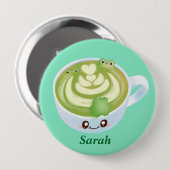 Hete Matcha groene thee latte met schattige kikker Ronde Button 4,0 Cm (Voorkant /achterkant)