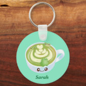 Hete Matcha groene thee latte met schattige kikker Sleutelhanger (Voorkant)