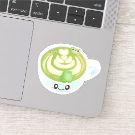 Hete Matcha groene thee latte met schattige kikker Sticker