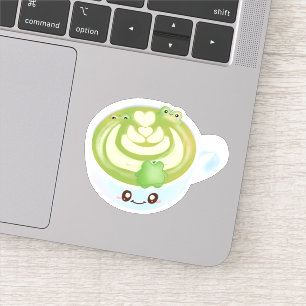 Hete Matcha groene thee latte met schattige kikker Sticker