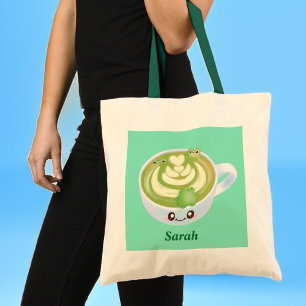Hete Matcha groene thee latte met schattige kikker Tote Bag