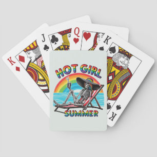 Hete Meisje Zomer Skelet Retro Strand Ontwerp Pokerkaarten