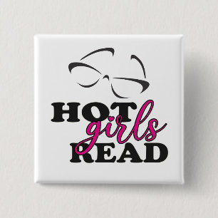 Hete Meisjes Lezen Vierkante Knop Button 5,1 Cm