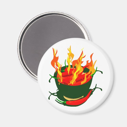 Hete paprika's in groene cup vlammen magneet (Voorkant / Achterkant)