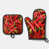 Hete Peppers Oven Mitt en Pothouders Ovenwant & Pannenlap Set (Voorkant)