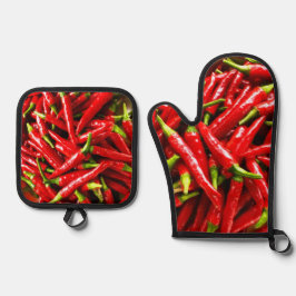 Hete Peppers Oven Mitt en Pothouders Ovenwant & Pannenlap Set