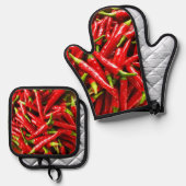 Hete Peppers Oven Mitt en Pothouders Ovenwant & Pannenlap Set (Voorkant / Achterkant)
