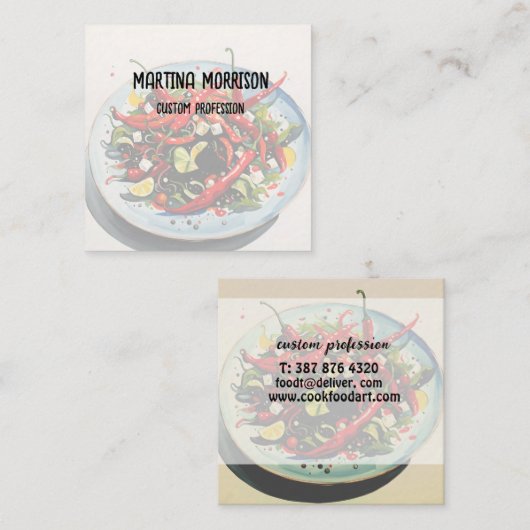 Hete Peppers Salade Vierkante Visitekaartje (Voorkant / Achterkant)