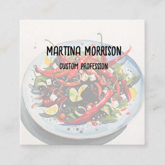 Hete Peppers Salade Vierkante Visitekaartje (Voorkant)