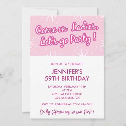 Hete roze 59e verjaardag uitnodigingen voor haar g (Voorkant)