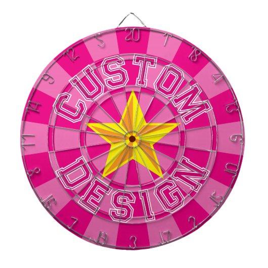Hete Roze Aangepaste Ontwerp Tekst met Gele Ster Dartbord (Voorkant)