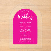 Hete Roze Acryl bruiloft nodigt witte tekst Modern Acryl Uitnodigingen (Voorkant)