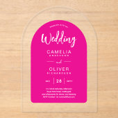 Hete Roze Acryl bruiloft nodigt witte tekst Modern Uitnodigingen (Voorkant)