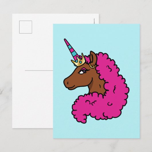 Hete Roze Afro Eenhoorn Briefkaart (Voorkant / Achterkant)