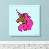 Hete Roze Afro Eenhoorn Canvas Afdruk (Insitu (Houten vloer))