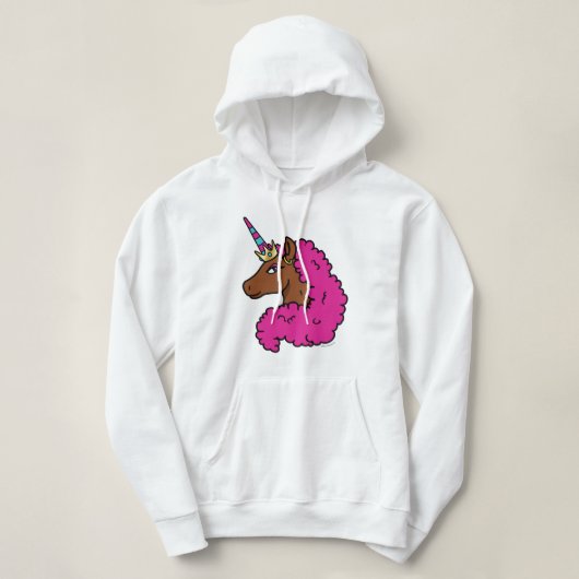 Hete Roze Afro Eenhoorn Hoodie (Design voorkant)