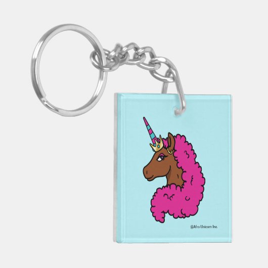 Hete Roze Afro Eenhoorn Sleutelhanger (Voorkant Links)