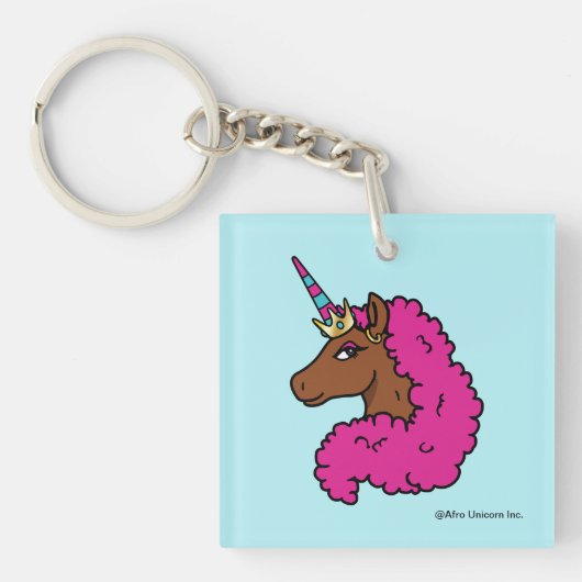 Hete Roze Afro Eenhoorn Sleutelhanger (Voorkant)