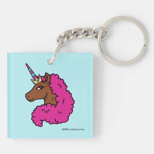 Hete Roze Afro Eenhoorn Sleutelhanger (Achterkant)