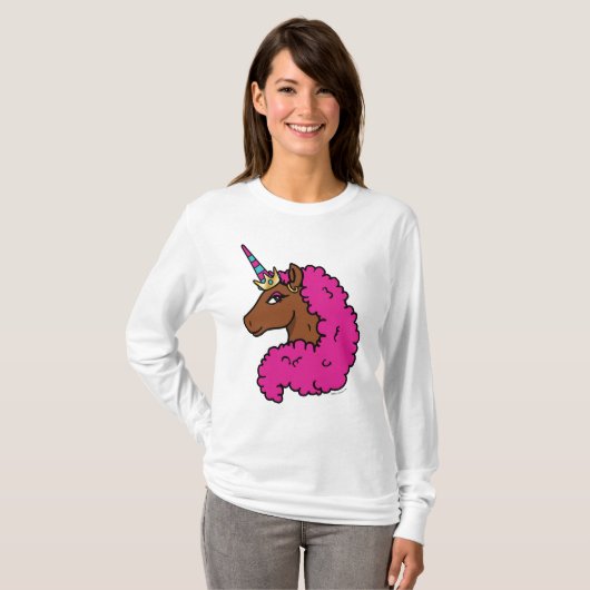 Hete Roze Afro Eenhoorn T-shirt (Voorkant volledig)