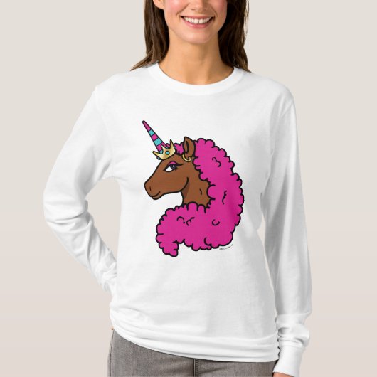 Hete Roze Afro Eenhoorn T-shirt (Voorkant)