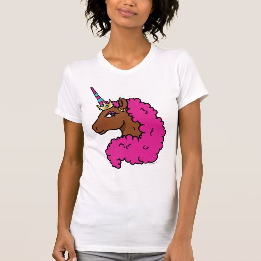 Hete Roze Afro Eenhoorn T-shirt (Voorkant)