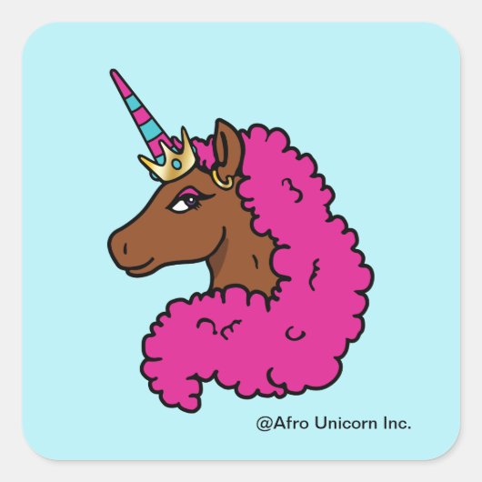 Hete Roze Afro Eenhoorn Vierkante Sticker (Voorkant)