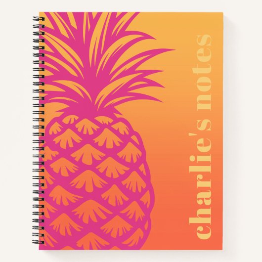 Hete roze ananas oranje gele gradiënt notitieboek (Voorkant)
