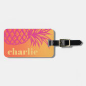 Hete roze ananas oranje gele gradiënt retro bagagelabel (Voorkant horizontaal)