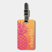 Hete roze ananas oranje gele gradiënt retro bagagelabel (Voorkant verticaal)