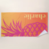 Hete roze ananas oranje gele gradiënt retro strandlaken (Voorkant)