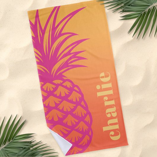 Hete roze ananas oranje gele gradiënt retro strandlaken