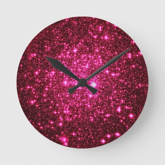 Hete Roze Astrale Glitter Ronde Klok (Voorkant)