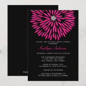 Hete Roze Bloem op de Zwarte Uitnodiging van het (Voorkant / Achterkant)