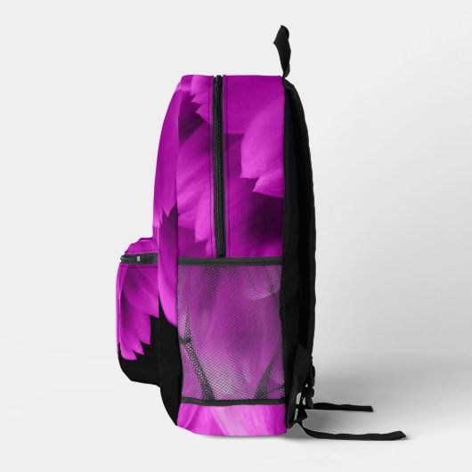 Hete roze bloemblaadjes op zwart bedrukte rugzak (Rechts)