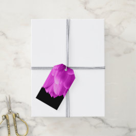 Hete roze bloemblaadjes op zwart cadeaulabel