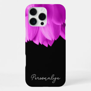 Hete roze bloemblaadjes zwart Aangepaste naam teks iPhone 16 Pro Max Hoesje