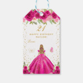 Hete Roze Bloemen Blond Haar Meisje Gelukkige Verj Cadeaulabel (Voorkant)