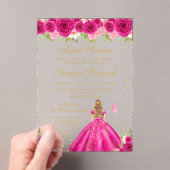 Hete Roze Bloemen Blond Haar Prinses Sweet Sixteen Acryl Uitnodigingen (Insitu (Draagbaar))