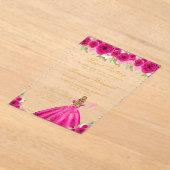 Hete Roze Bloemen Blond Haar Prinses Sweet Sixteen Acryl Uitnodigingen (Laagn)