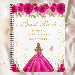 Hete Roze Bloemen Blond Haar Prinses Sweet Sixteen Notitieboek