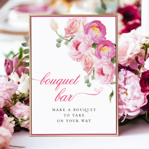 Hete Roze Bloemen Boeket Bar Poster